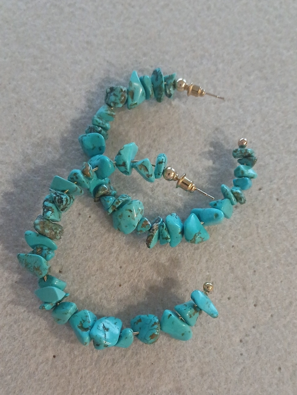 223- Faux Turquoise Stone Hoop Earrings